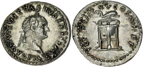 EMPIRE ROMAIN
Titus (79-81). Denier 80, Rome. RIC.27a ; Argent - 3,57 g - 18 mm - 6 h
Belle frappe. Superbe.
