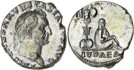 EMPIRE ROMAIN
Vespasien (69-79). Denier, fin des soulèvements de Judée 69-70, Rome. RIC.2 ; Argent - 3,34 g - 16,5 mm - 6 h
Flan un peu court mais bie...