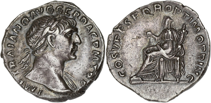 EMPIRE ROMAIN
Trajan (98-117). Denier 103-111, Rome. RIC.119 ; Argent - 2,87 g -...