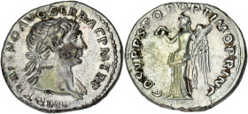 EMPIRE ROMAIN
Trajan (98-117). Denier 107, Rome. RIC.128 ; Argent - 3,23 g - 17,5 mm - 6 h
Légère patine aux reflets dorés. TTB à Superbe.