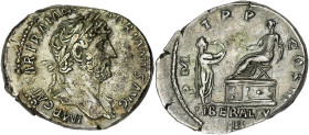 EMPIRE ROMAIN
Hadrien (117-138). Denier pour la libéralité de l’Empereur 121, Rome. RIC.129b ; Argent - 3,49 g - 16,5 mm - 6 h
Rare. TTB.