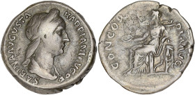 EMPIRE ROMAIN
Sabine (128-136). Denier 129, Rome. RIC.398 ; Argent - 3,4 g - 18 mm - 6 h
Avec une étiquette de chez Burgan.
Patine grise. TB à TTB.