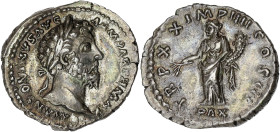 EMPIRE ROMAIN
Marc Aurèle (161-180). Denier 166, Rome. RIC.159 ; Argent - 3,29 g - 18,5 mm - 6 h
Superbe.