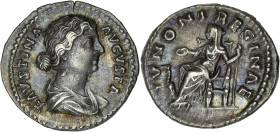 EMPIRE ROMAIN
Faustine la Jeune (161-175). Denier 164-165, Rome. RIC.697 ; Argent - 3,43 g - 18,5 mm - 6 h
Patine grise aux reflets bleutés. Superbe.
