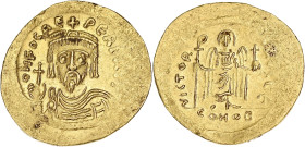 EMPIRE BYZANTIN
Phocas (602-610). Solidus ND (607-610), Constantinople, 5e officine. BC.616 ; Or - 4,41 g - 21 mm - 6 h
Faiblesses de frappe. Presque ...