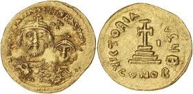 EMPIRE BYZANTIN
Héraclius et Héraclius Constantin (613-641). Solidus ND (613-629), Constantinople, 2e officine. BC.734 - BN.10/19-21 ; Or - 4,48 g - 2...