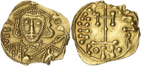 EMPIRE BYZANTIN
Tibère III Aspimar (698-705). Trémissis ND, Syracuse. BC.1391 - BN.05 ; Or - 1,29 g - 14,5 mm - 6 h
Sur un flan quadrangulaire. Rare e...