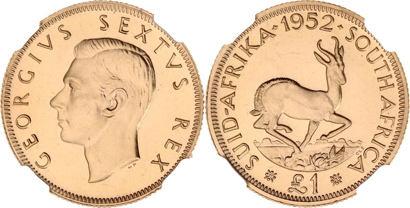 AFRIQUE DU SUD
Georges VI (1936-1952). Pound 1952. Fr.7 ; Or - 7,98 g - 22 mm - ...