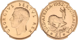 AFRIQUE DU SUD
Georges VI (1936-1952). Pound 1952. Fr.7 ; Or - 7,98 g - 22 mm - 12 h
NGC PF 66 (2793228-013). Superbe à Fleur de coin.