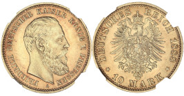 ALLEMAGNE
Prusse, Frédéric III (1888). 10 mark 1888, A, Berlin. AKS.120 - J.247 ; Or - 3,97 g - 19 mm - 12 h
NGC UNC DETAILS OBV SCRATCHED (6634186-03...