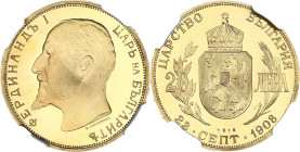 BULGARIE
Ferdinand Ier (1887-1918). 20 leva, commémoration de l’indépendance, refrappe moderne, Flan bruni (PROOF) 1912, Sofia. KM.33 - Fr.cf. 6 ; Or ...