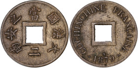 COCHINCHINE
IIIe République (1870-1940). Sapèque 1879, A, Paris. Lec.9 ; Bronze - 2 g - 20 mm - 6 h
Presque Superbe.