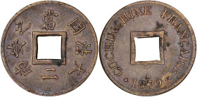 COCHINCHINE
IIIe République (1870-1940). Sapèque 1879, A, Paris. Lec.9 ; Bronze - 1,98 g - 20 mm - 6 h
TTB à Superbe.