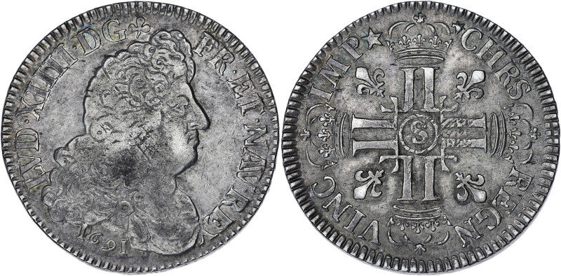 FRANCE / CAPÉTIENS
Louis XIV (1643-1715). Demi-écu aux huit L, 1er type 1691, S,...