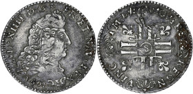 FRANCE / CAPÉTIENS
Louis XIV (1643-1715). Quart d’écu aux huit L, 1er type 1691, S, Reims. Dy.1516A - G.150 ; Argent - 6,58 g - 27,5 mm - 6 h
Très rar...