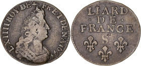 FRANCE / CAPÉTIENS
Louis XIV (1643-1715). Liard au buste âgé, 3e type 1693, S, Reims. Dy.1589 - G.81 - C2G.214 ; Cuivre - 3,18 g - 21 mm - 6 h
Trèfle ...