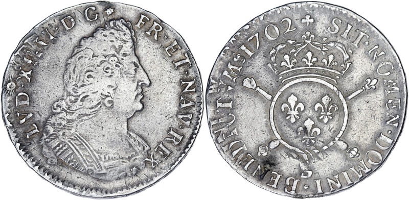 FRANCE / CAPÉTIENS
Louis XIV (1643-1715). Demi-écu aux insignes 1702, S, Reims. ...