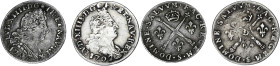 FRANCE / CAPÉTIENS
Louis XIV (1643-1715). Pièce de 5 sols aux insignes 1702, S, Reims. Dy.1567 - G.108 ; Argent - 1,53 et 1,60 g - 19 mm - 6 h
Lot de ...