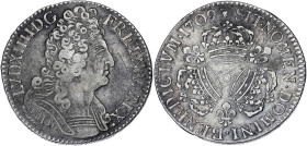 FRANCE / CAPÉTIENS
Louis XIV (1643-1715). Demi-écu aux trois couronnes 1709, S, Reims. Dy.1569 - G.199 ; Argent - 15,14 g - 32 mm - 6 h
Variété avec l...