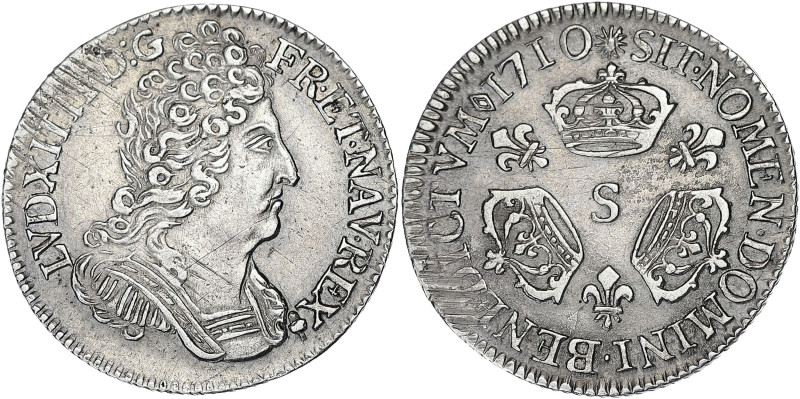 FRANCE / CAPÉTIENS
Louis XIV (1643-1715). Dixième d’écu aux trois couronnes 1711...