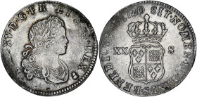FRANCE / CAPÉTIENS
Louis XV (1715-1774). Sixième d’écu ou XX sols de France-Navarre 1720, S, Reims. Dy.1661 - G.295 ; Argent - 3,93 g - 24,5 mm - 6 h
...