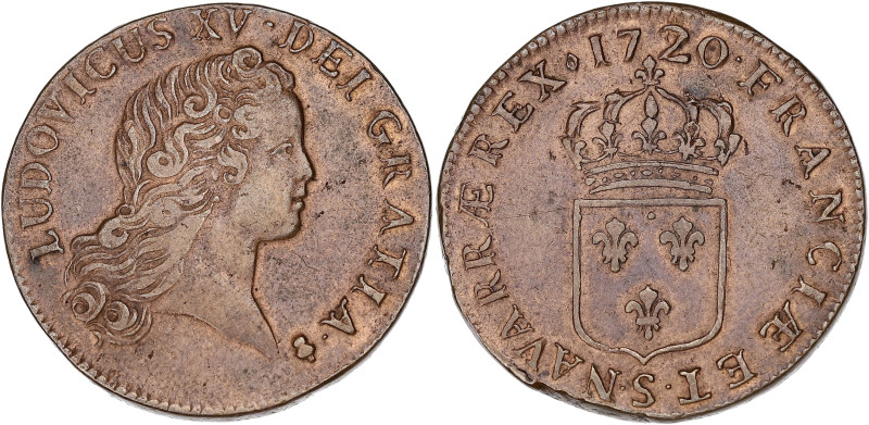 FRANCE / CAPÉTIENS
Louis XV (1715-1774). Sol au buste enfantin 1720, S, Reims. D...