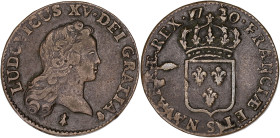FRANCE / CAPÉTIENS
Louis XV (1715-1774). Demi-sol au buste enfantin 1720, S, Reims. Dy.1693 - G.273 ; Cuivre - 5,99 g - 26 mm - 6 h
Patine marron-noir...