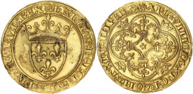 FRANCE / CAPÉTIENS
Charles VI (1380-1422). Écu d’or à la couronne, 2e émission ND (1388-1389). Dy.369A - Fr.291 ; Or - 3,89 g - 28,5 mm - 7 h
De flan ...
