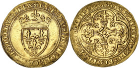 FRANCE / CAPÉTIENS
Charles VI (1380-1422). Écu d’or à la couronne, 2e émission ND (1388-1389). Dy.369A - Fr.291 ; Or - 3,93 g - 28 mm - 8 h
Astiqué av...