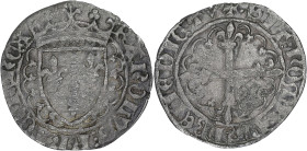 FRANCE / CAPÉTIENS
Charles VII (1422-1461). Blanc dentillé, 2e émission ND (1431), Poitiers. Dy.472A ; Billon - 2,13 g - 27 mm - 11 h
Avec une patine ...