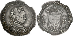 FRANCE / CAPÉTIENS
Charles IX (1560-1574). Demi-teston 6e type dit “morveux”, cuirasse damasquinée 1562, OA, Orléans. Dy.1074 - Sb.4626 - G.422A ; Arg...