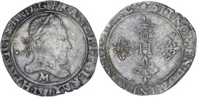 FRANCE / CAPÉTIENS
Henri III (1574-1589). Franc au col plat 1581, M, Toulouse. Dy.1130A - G.497 ; Argent - 14,02 g - 35 mm - 6 h
TB.