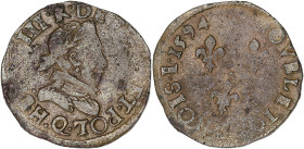FRANCE / CAPÉTIENS
Henri III (1574-1589). Double tournois 1594, Q, Narbonne. CGKL.82 - G.455 ; Cuivre - 2,3 g - 20,5 mm - 10 h
Provient de la collecti...