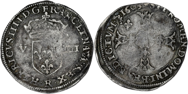 FRANCE / CAPÉTIENS
Henri IV (1589-1610). Huitième d’écu, écu de face, 4e type, a...