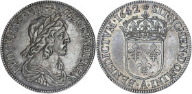 FRANCE / CAPÉTIENS
Louis XIII (1610-1643). Quart d’écu au buste drapé et cuirassé 1642, A, Paris (rose). Dy.1351 - G.48 ; Argent - 6,88 g - 27 mm - 6 ...