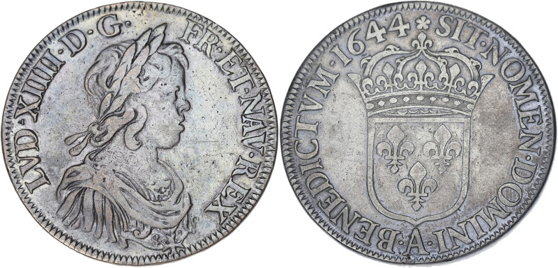 FRANCE / CAPÉTIENS
Louis XIV (1643-1715). Écu à la mèche courte 1644, A, Paris (...