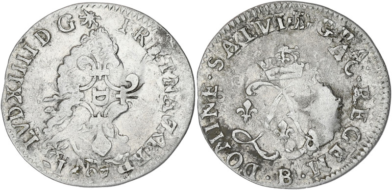 FRANCE / CAPÉTIENS
Louis XIV (1643-1715). Quadruple sol aux deux L 169?, B, Roue...