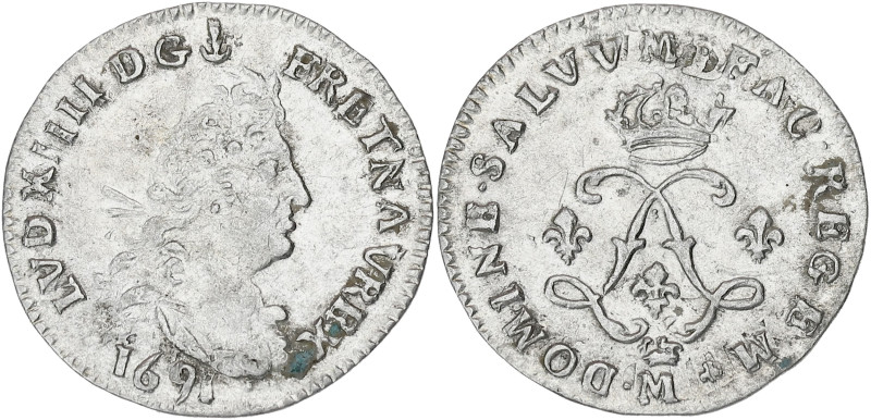 FRANCE / CAPÉTIENS
Louis XIV (1643-1715). Quadruple sol aux deux L 1691, M couro...