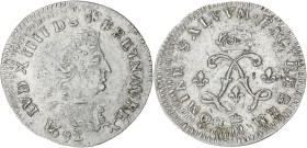 FRANCE / CAPÉTIENS
Louis XIV (1643-1715). Quadruple sol aux deux L 1692, M couronnée, Metz. Dy.1519 - G.106 ; Argent - 1,52 g - 20 mm - 6 h
TTB.