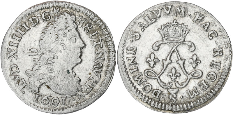 FRANCE / CAPÉTIENS
Louis XIV (1643-1715). Quadruple sol aux deux L 1691, S couro...