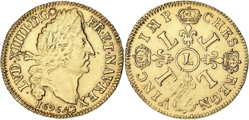 FRANCE / CAPÉTIENS
Louis XIV (1643-1715). Double louis d’or aux quatre L 1696, L...