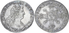 FRANCE / CAPÉTIENS
Louis XIV (1643-1715). Écu aux huit L, 2e type 1704, A, Paris. Dy.1551A - G.224 ; Argent - 27 g - 42 mm - 6 h
TTB.