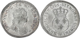 FRANCE / CAPÉTIENS
Louis XV (1715-1774). Dixième d’écu dit Vertugadin 1716, BB, Strasbourg. Dy.1654 - G.289 ; Argent - 3,06 g - 25 mm - 6 h
Avec son a...