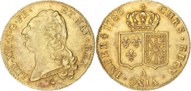 FRANCE / CAPÉTIENS
Louis XVI (1774-1792). Double louis d’or à la tête nue 1786, A, Paris. Dy.1706 - G.363 - Fr.474 ; Or - 15,29 g - 29 mm - 6 h
TTB à ...
