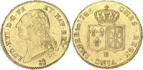 FRANCE / CAPÉTIENS
Louis XVI (1774-1792). Double louis d’or à la tête nue 1786, B, Rouen. Dy.1706 - G.363 - Fr.474 ; Or - 15,19 g - 29 mm - 6 h
Superb...