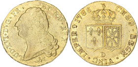 FRANCE / CAPÉTIENS
Louis XVI (1774-1792). Double louis d’or à la tête nue 1786, D, Lyon. Dy.1706 - G.363 - Fr.474 ; Or - 15,21 g - 28 mm - 6 h
Beau TT...