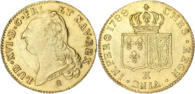 FRANCE / CAPÉTIENS
Louis XVI (1774-1792). Double louis d’or à la tête nue 1788, K, Bordeaux. Dy.1706 - G.363 - Fr.474 ; Or - 15,23 g - 28 mm - 6 h
Lég...