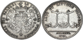 JETONS
Louis XV (1715-1774). Jeton des Galères, le Chevalier d’Orléans, général 1727, Paris. F.1507 ; Argent - 6,2 g - 29 mm - 6 h
Superbe.