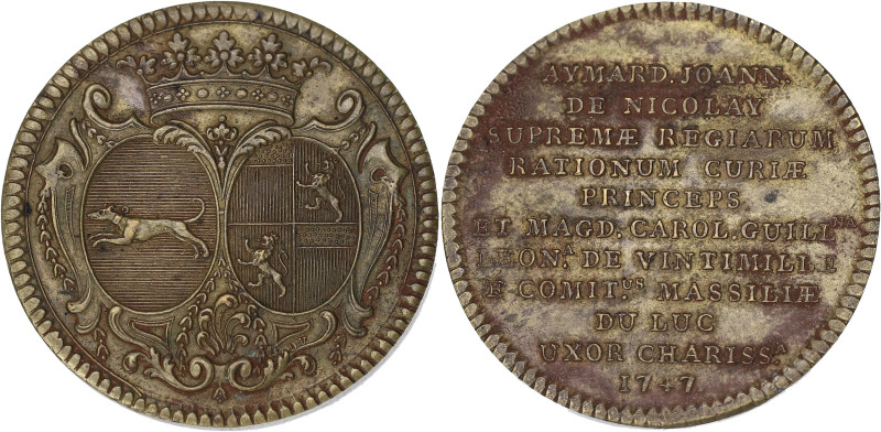 JETONS
Louis XV (1715-1774). Jeton, Aymar-Jean de Nicolaÿ, Président de la Chamb...