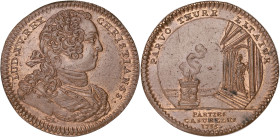 JETONS
Louis XV (1715-1774). Jeton, Parties casuelles 1735, Paris. F.2764 ; Cuivre - 6,9 g - 27 mm - 6 h
Avec une étiquette de chez Platt.
Superbe à F...